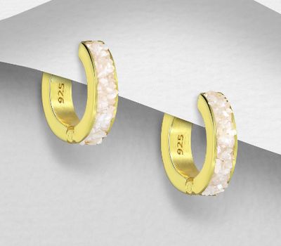 Şəkli böyütmək üçün tiklayın Desire by 7K - 925 Sterling Silver Hoop Earrings, Decorated with Rainbow Moonstone, Plated with 0.3 Micron 18K Yellow Gold
