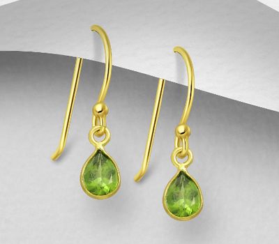 Şəkli böyütmək üçün tiklayın Desire by 7K - 925 Sterling Silver Droplet Hook Earrings, Decorated with Peridot, Plated with 0.5 Micron 18K Yellow Gold