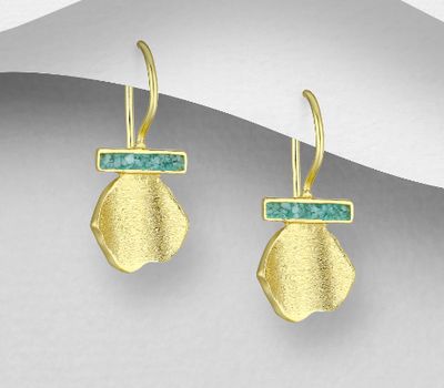 Desire by 7K - 925 Sterling Silver Hook Earrings, Decorated with Amazonite, Plated with 0.3 Micron 18K Yellow Gold