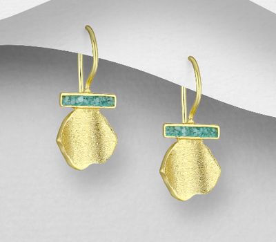 Şəkli böyütmək üçün tiklayın Desire by 7K - 925 Sterling Silver Hook Earrings, Decorated with Amazonite, Plated with 0.3 Micron 18K Yellow Gold