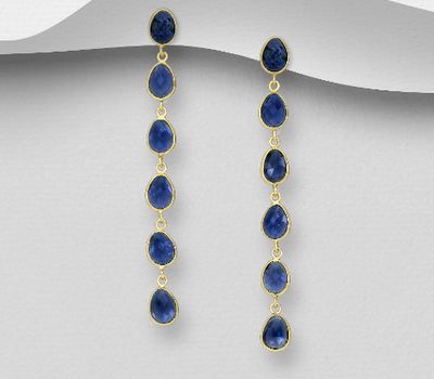 Şəkli böyütmək üçün tiklayın Desire by 7K - 925 Sterling Silver Push-Back Earrings, Decorated with Lab-Created lolite, Plated with 0.3 Micron 18K Yellow Gold