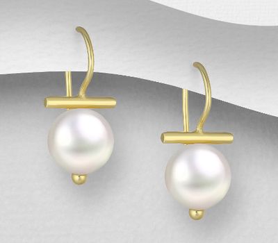 Şəkli böyütmək üçün tiklayın Desire by 7K - 925 Sterling Silver Hook Earrings, Decorated with Freshwater Pearls, Plated with 0.3 Micron 18K Yellow Gold