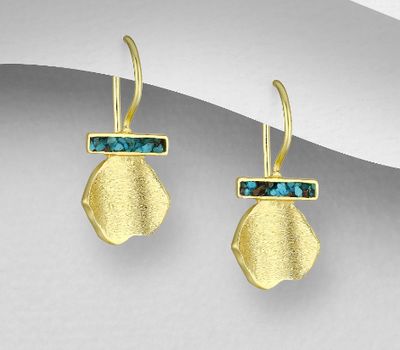 Şəkli böyütmək üçün tiklayın Desire by 7K - 925 Sterling Silver Hook Earrings, Decorated with Reconstructed Copper Turquoise, Plated with 0.3 Micron 18K Yellow Gold