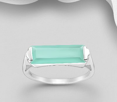 Desire by 7K - 925 Sterling Silver Solitaire Ring, Decorated with Lab-Created Aqua Chalcedony