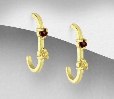 Desire by 7K - 925 Sterling Silver Push-Back Earrings, Decorated with Citrine and Garnet