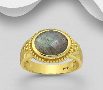 Şəkli böyütmək üçün tiklayın Desire by 7K - 925 Sterling Silver Ring, Decorated with Labradorite, Plated with 0.3 Micron 18K Yellow Gold