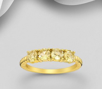 Desire by 7K - 925 Sterling Silver Ring, Decorated with Citrine, Plated with 0.5 Micron 18K Yellow Gold