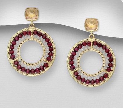 Şəkli böyütmək üçün tiklayın Desire by 7K - 925 Sterling Silver Push-Back Earrings, Decorated with Lab-Created Morganite, Garnet and Labradorite, Plated with 0.3 Micron 18K Yellow Gold