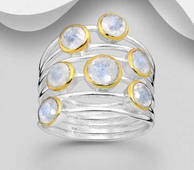 Şəkli böyütmək üçün tiklayın Desire by 7K - 925 Sterling Silver Ring, Decorated with Rainbow Moonstone, Plated with 0.3 Micron 18K Yellow Gold