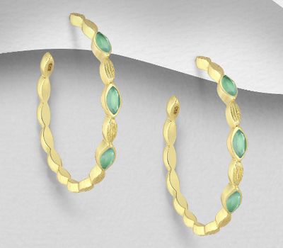 Şəkli böyütmək üçün tiklayın Desire by 7K - 925 Sterling Silver Semi-Circle Push-Back Earrings, Decorated with Lab-Created Aqua Chalcedony, Plated with 0.3 Micron 18K Yellow Gold