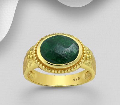 Şəkli böyütmək üçün tiklayın Desire by 7K - 925 Sterling Silver Ring, Decorated with Emerald Jade, Plated with 0.3 Micron 18K Yellow Gold