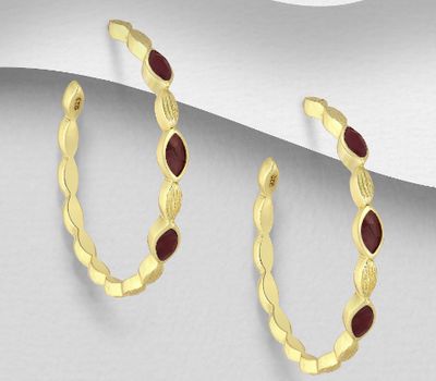 Şəkli böyütmək üçün tiklayın Desire by 7K - 925 Sterling Silver Semi-Circle Push-Back Earrings, Decorated with Lab-Created Ruby, Plated with 0.3 Micron 18K Yellow Gold