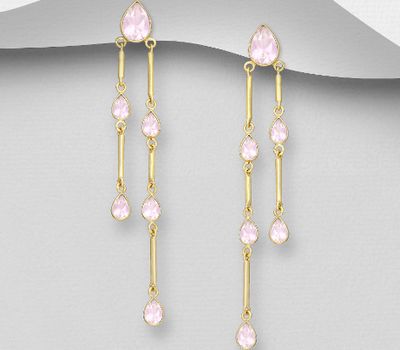 Şəkli böyütmək üçün tiklayın Desire by 7K - 925 Sterling Silver Push-Back Earrings, Decorated with Rose Quartz, Plated with 0.3 Micron 18K Yellow Gold