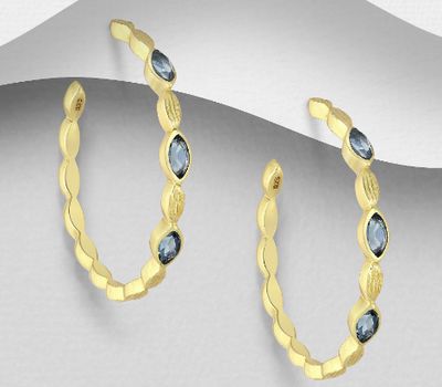 Desire by 7K - 925 Sterling Silver Semi-Circle Push-Back Earrings, Decorated with Lab-Created Iolite, Plated with 0.3 Micron 18K Yellow Gold