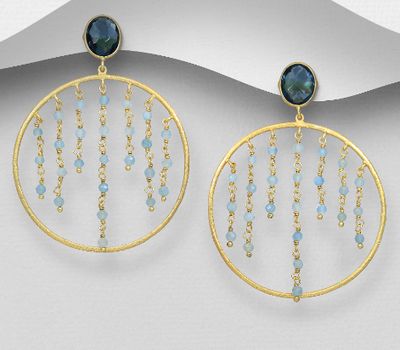 Şəkli böyütmək üçün tiklayın Desire by 7K - 925 Sterling Silver Push-Back Earrings, Decorated with Lab-Created lolite and Milky Aquamarine, Plated with 0.3 Micron 18K Yellow Gold