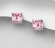 Sparkle by 7K - 925 Sterling Silver Square Push-Back Earrings Decorated with Fine Austrian Crystal