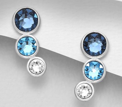 Şəkli böyütmək üçün tiklayın Sparkle by 7K - 925 Sterling Silver Push-Back Earrings Decorated with Fine Austrian Crystals
