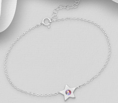 Sparkle by 7K - 925 Sterling Silver Star Bracelet, Decorated with Various Fine Austrian Crystals