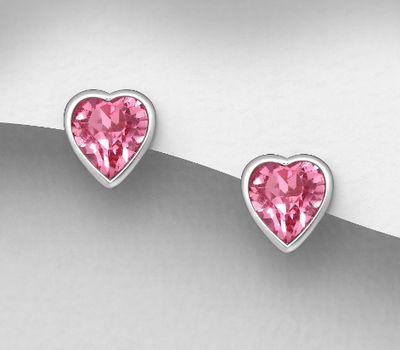 Şəkli böyütmək üçün tiklayın Sparkle by 7K - 925 Sterling Silver Heart Push-Back Earrings Decorated with Fine Austrian Crystals