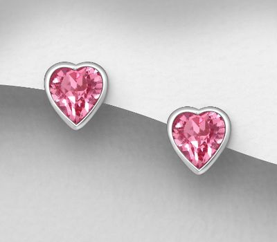 Sparkle by 7K - 925 Sterling Silver Heart Push-Back Earrings Decorated with Fine Austrian Crystals