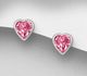 Sparkle by 7K - 925 Sterling Silver Heart Push-Back Earrings Decorated with Fine Austrian Crystals