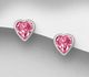 Sparkle by 7K - 925 Sterling Silver Heart Push-Back Earrings Decorated with Fine Austrian Crystals
