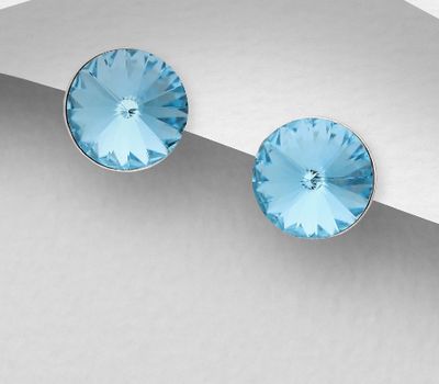 Şəkli böyütmək üçün tiklayın Sparkle by 7K - 925 Sterling Silver Push-Back Earrings Decorated with Fine Austrian Crystals