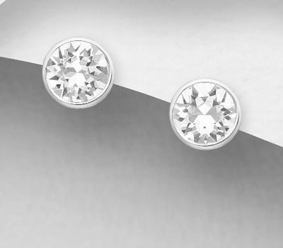 Sparkle by 7K - 925 Sterling Silver Push-Back Stud Earrings Decorated with Fine Austrian Crystals