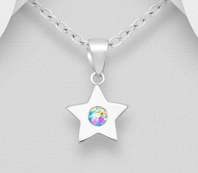 Şəkli böyütmək üçün tiklayın Sparkle by 7K - 925 Sterling Silver Star Pendant, Decorated with Various Fine Austrian Crystals