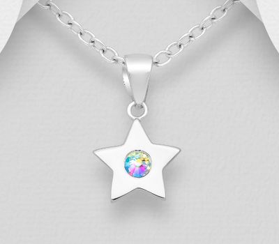 Sparkle by 7K - 925 Sterling Silver Star Pendant, Decorated with Various Fine Austrian Crystals