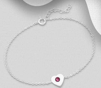 Şəkli böyütmək üçün tiklayın Sparkle by 7K - 925 Sterling Silver Heart Bracelet, Decorated with Various Fine Austrian Crystals