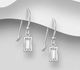 925 Sterling Silver Rectangle Hook Earrings Decorated with Fine Austrian Crystal