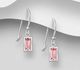 925 Sterling Silver Rectangle Hook Earrings Decorated with Fine Austrian Crystal