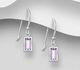 925 Sterling Silver Rectangle Hook Earrings Decorated with Fine Austrian Crystal