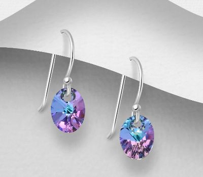 Sparkle by 7K - 925 Sterling Silver Hook Earrings Decorated with Fine Austrian Crystals