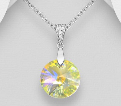 Şəkli böyütmək üçün tiklayın Sparkle by 7K - 925 Sterling Silver Circle Pendant, Decorated with CZ Simulated Diamonds and Various Fine Austrian Crystal