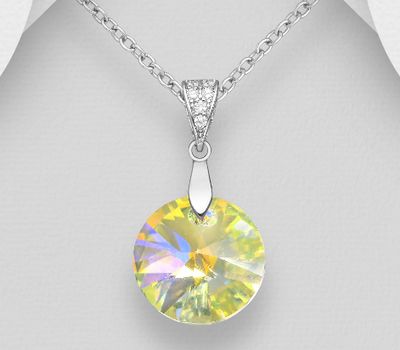 Sparkle by 7K - 925 Sterling Silver Circle Pendant, Decorated with CZ Simulated Diamonds and Various Fine Austrian Crystal