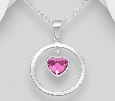 Sparkle by 7K - 925 Sterling Silver Circle and Heart Pendant Decorated with Fine Austrian Crystal