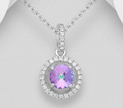 Sparkle by 7K - 925 Sterling Silver Halo Pendant, Decorated with CZ Simulated Diamonds and Various Fine Austrian Crystal