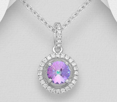 Şəkli böyütmək üçün tiklayın Sparkle by 7K - 925 Sterling Silver Halo Pendant, Decorated with CZ Simulated Diamonds and Various Fine Austrian Crystal