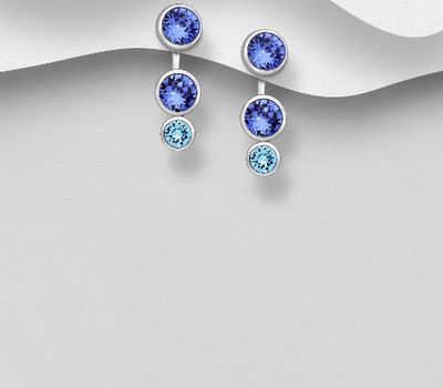 Sparkle by 7K - 925 Sterling Silver Jacket Earrings Decorated with Fine Austrian Crystal