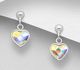 Sparkle by 7K - 925 Sterling Silver Heart Push-Back Earrings, Decorated with Various Fine Austrian Crystal