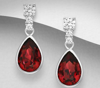 Sparkle by 7K - 925 Sterling Silver Push-Back Pear-Shaped Earrings Decorated with CZ Simulated Diamonds and Fine Austrian Crystal