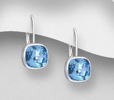 Sparkle by 7K - 925 Sterling Silver Lever Back Earrings Decorated with Fine Austrian Crystal