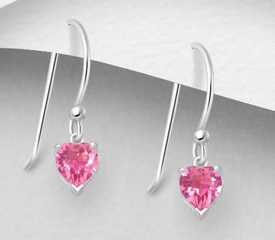 925 Sterling Silver Heart Hook Earrings, Decorated with Fine Austrian Crystal