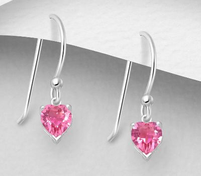 Şəkli böyütmək üçün tiklayın 925 Sterling Silver Heart Hook Earrings, Decorated with Fine Austrian Crystal