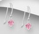 925 Sterling Silver Heart Hook Earrings, Decorated with Fine Austrian Crystal