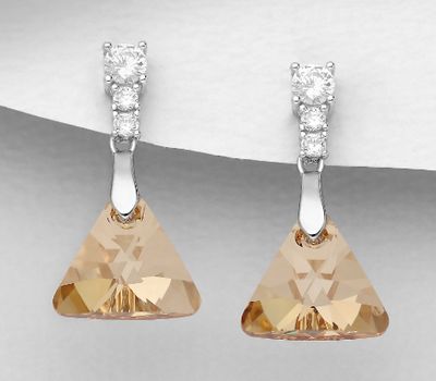 Şəkli böyütmək üçün tiklayın Sparkle by 7K - 925 Sterling Silver Push-Back Earrings Decorated with CZ Simulated Diamonds and Fine Austrian Crystal