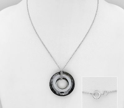 Sparkle by 7K - 925 Sterling Silver Circle Necklace Decorated with Fine Austrian Crystal