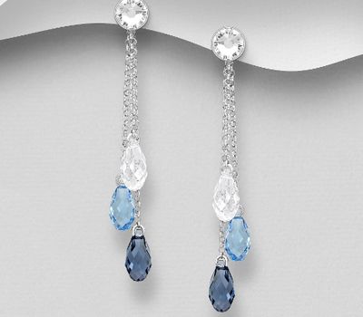 Şəkli böyütmək üçün tiklayın Sparkle by 7K - 925 Sterling Silver Push-Back Earrings Decorated with Fine Austrian Crystals